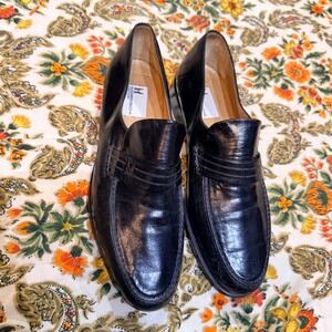 MORESCHI vintage Black Leather Loafer Shoes Made in Italy - EXCELLENT-  Size 9